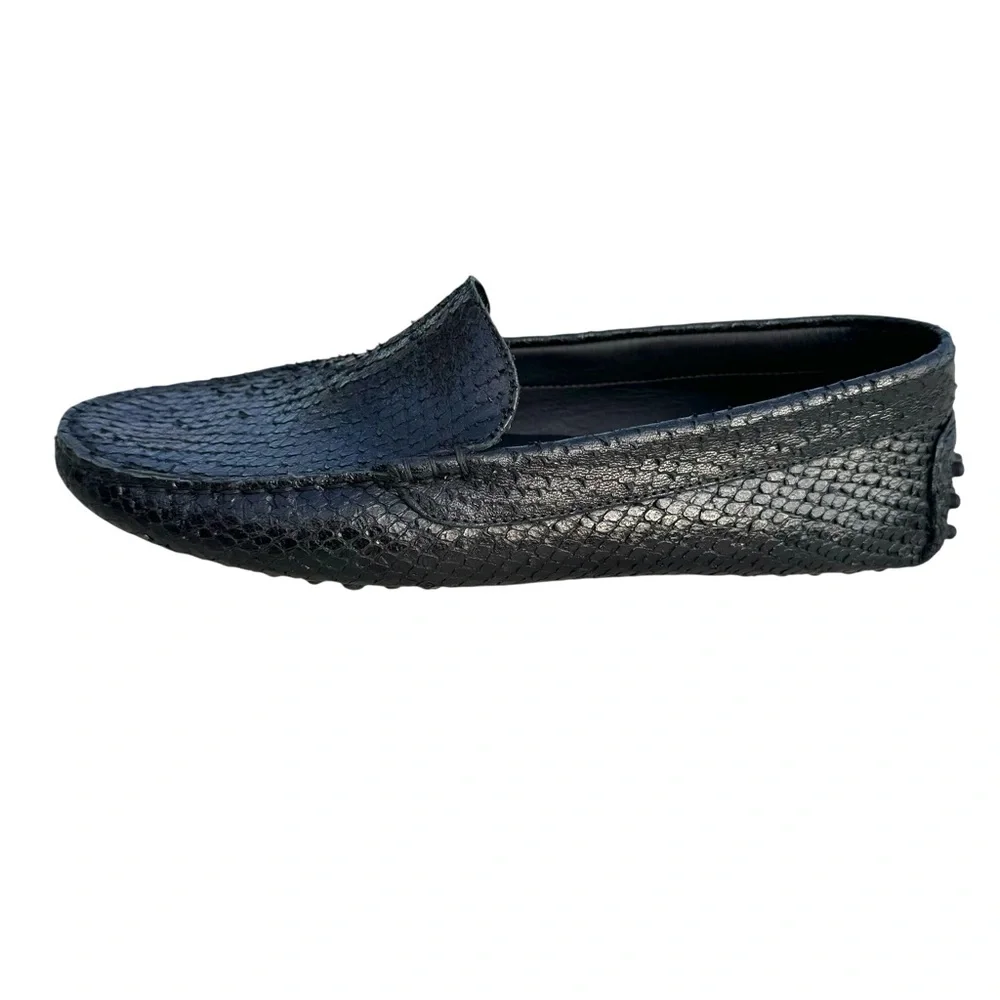 M. Gemi Loafers Black Snakeskin Leather Driver Shoes Mens